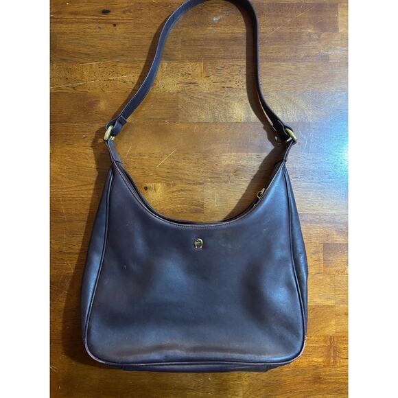 Aigner Vintage Leather Hobo Shoulder Bag With Two Zipper Opening At Top Brown - Picture 1 of 7